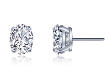 SS Bonded w/ Plat Lassaire Oval Solitaire Stud Earrings 4.0ctTW