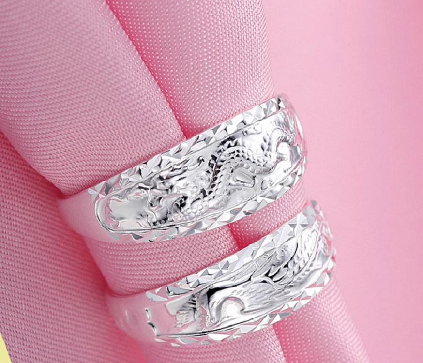 Silver Dragon Phoenix Couple Ring