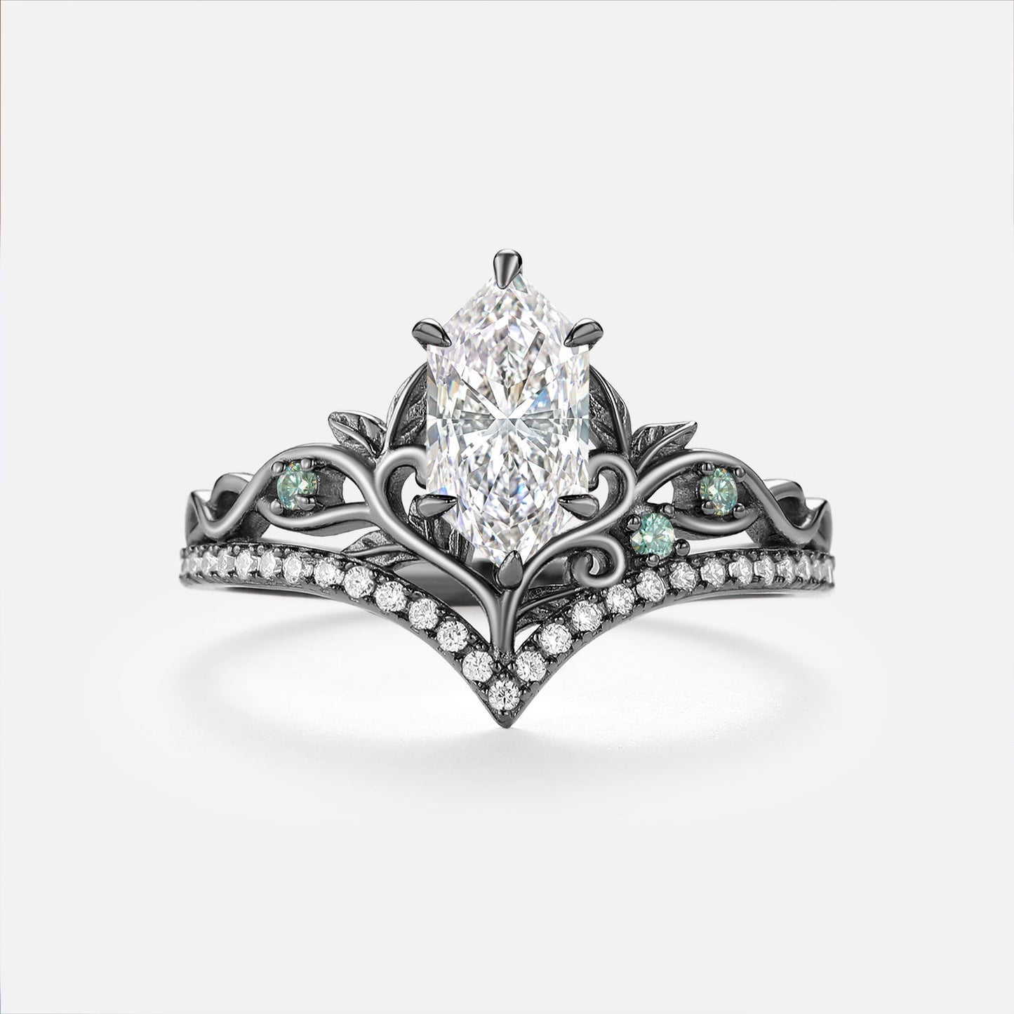 Luminous Reverie - Dutch Marquise Moissanite Leaf Vintage Engagement Ring Sets - Maris