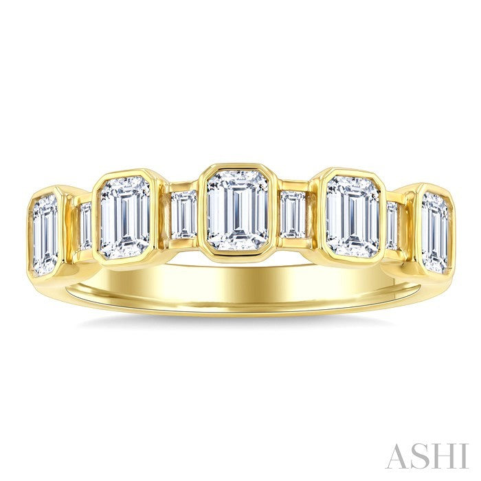 Emerald Shape Bezel Set Diamond Fashion Band