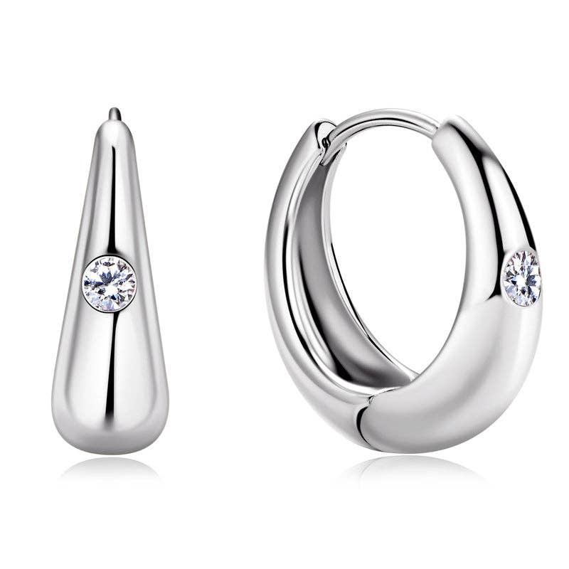Moissanite Wedding Hoop Earrings in 925 Sterling Silver: Silver