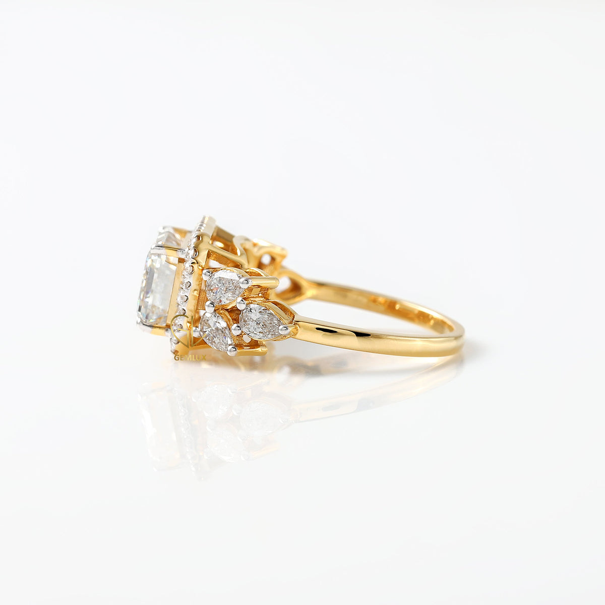 3 Ct Emerald Cut Moissanite Halo Engagement Ring