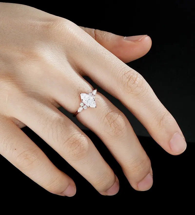 Moissanite Engagement Ring Solid Gold Marquise Cut Moissanite Ring Vintage Diamond Wedding Ring Promise for Her Anniversary Bridal Ring
