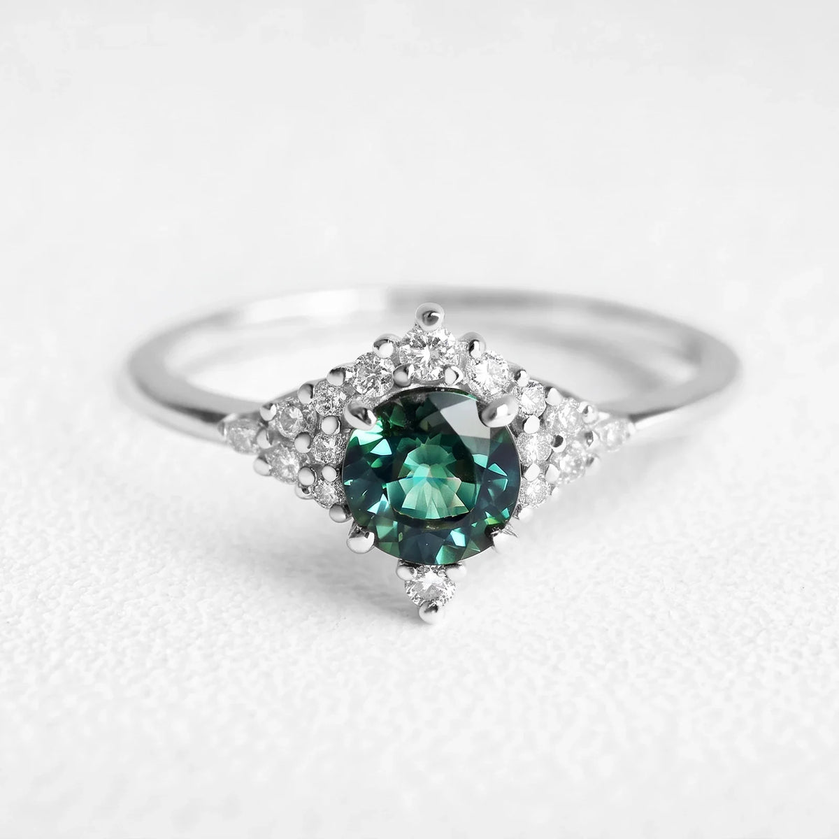 Rosalind‘s Aureole | Round Green Tourmaline Halo Engagement Ring