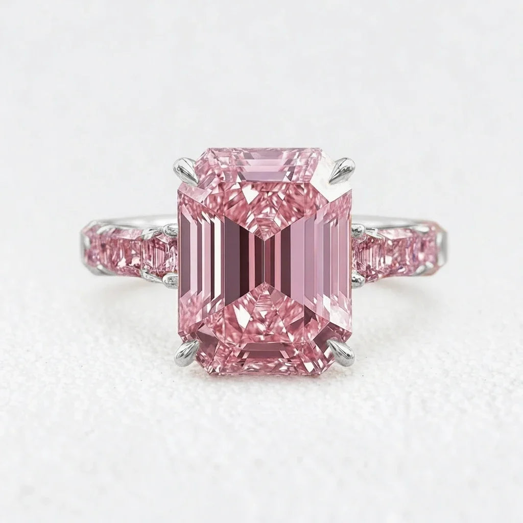 Elara’s Devotion | 3CT Emerald Cut Pink Sapphire Solitaire Engagement Ring