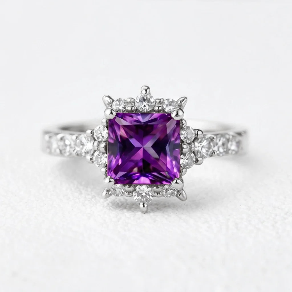 Aurora’s Promise | Princess Cut Purple Sapphire Solitaire Engagement Ring