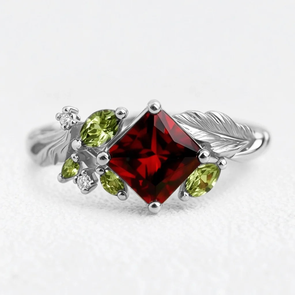 Aurelia’s Vine | Square Garnet Engagement Ring