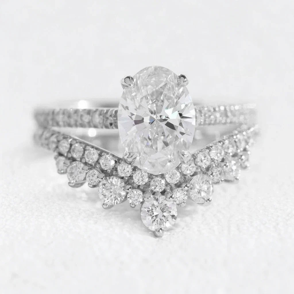 Grace’s Tiara | Vintage Oval Cut Lab Diamond Bridal Set 2pcs