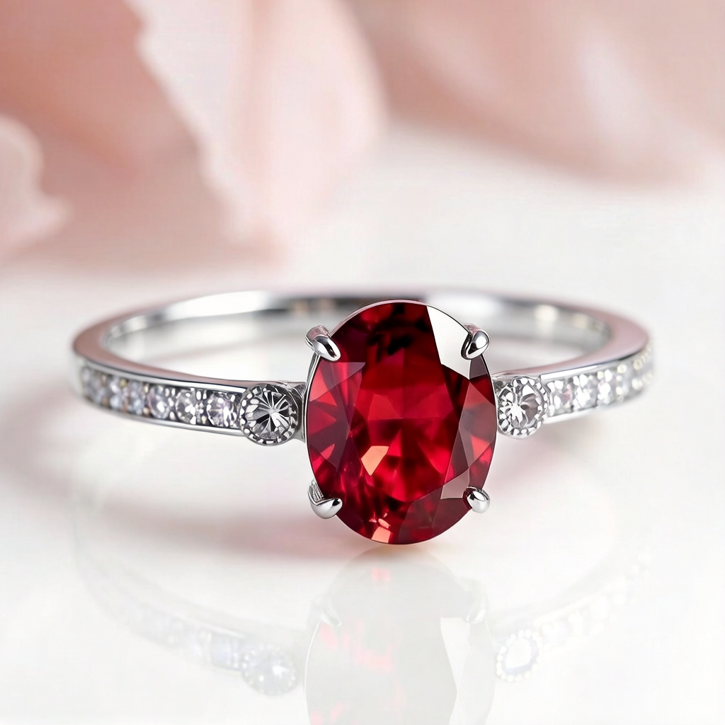 Seraphina’s Ember | 1.5CT Oval Ruby Pavé Solitaire Engagement Ring