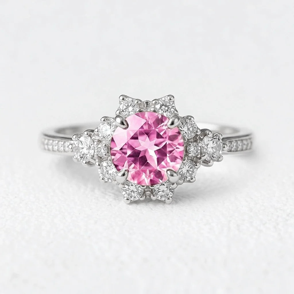 Marina’s Embrace | Round Pink Sapphire Engagement Ring
