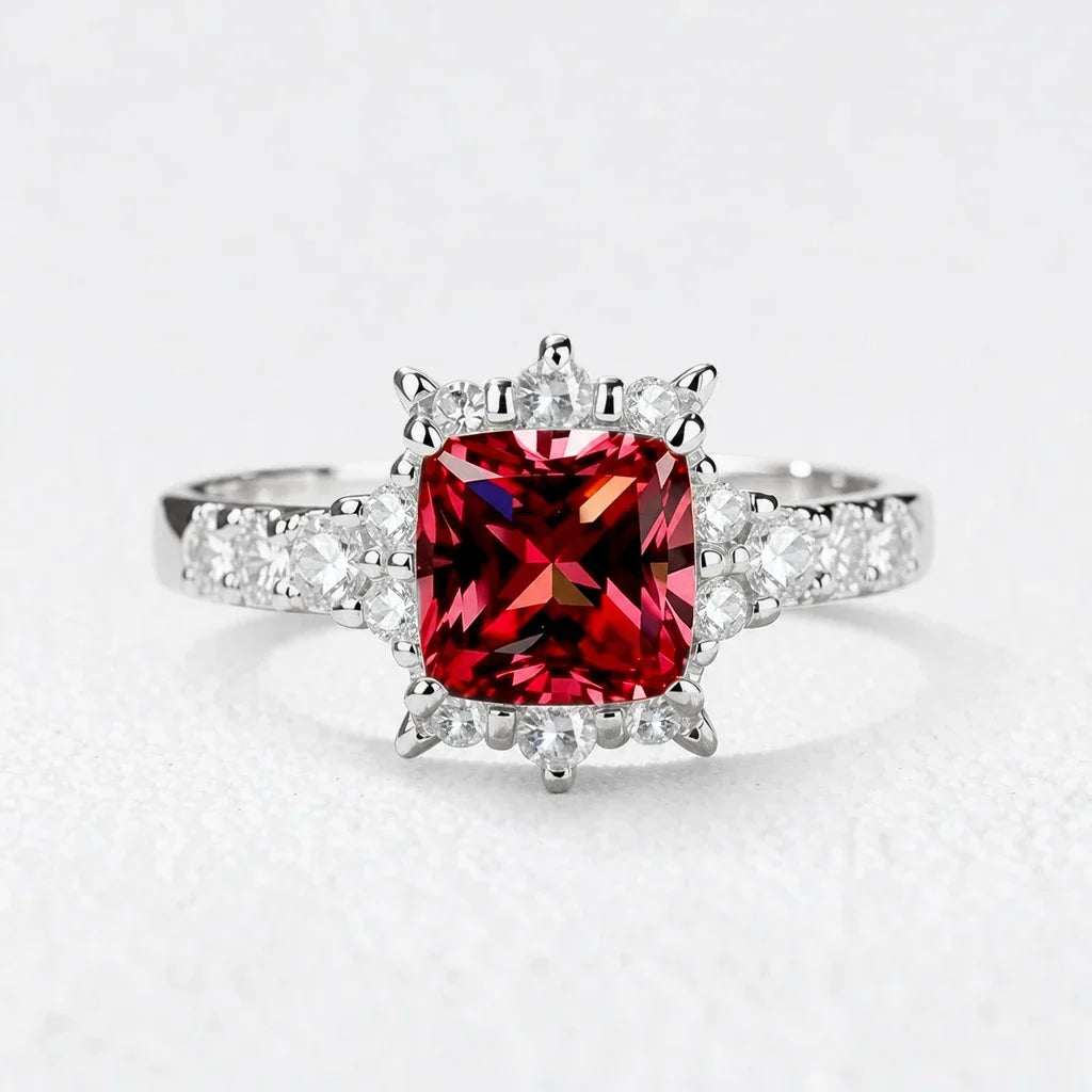 Aurora‘s Cardinal | Princess Cut Ruby Solitaire Engagement Ring
