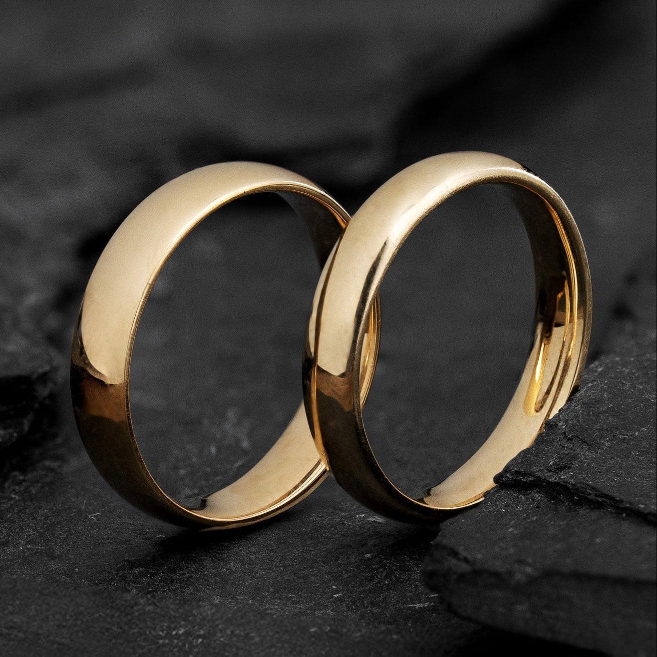The Mirrored Pair – Polished Arc Wedding Bands in Solid Gold