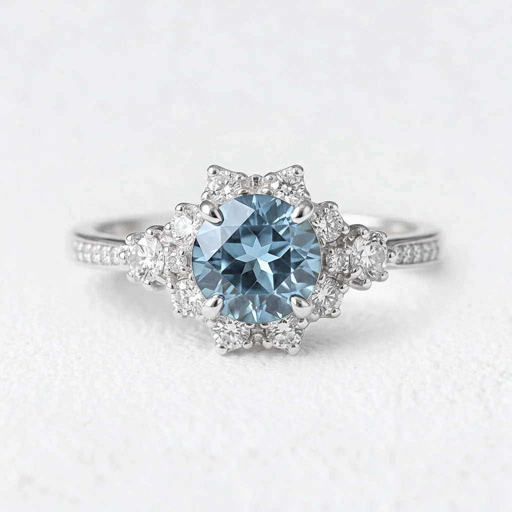 Marina’s Tide | 2CT Round Aquamarine Engagement Ring