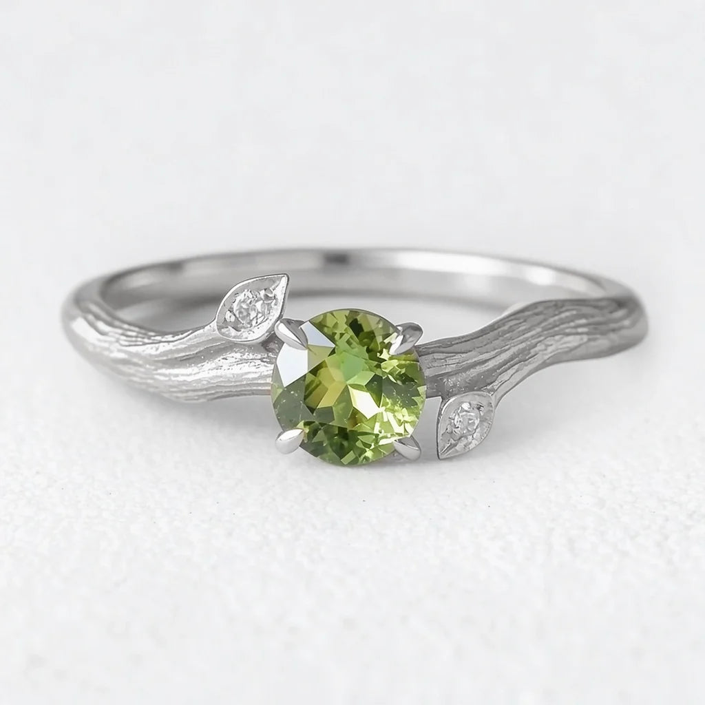Ivy’s Verdant | Round Peridot Vine Engagement Ring