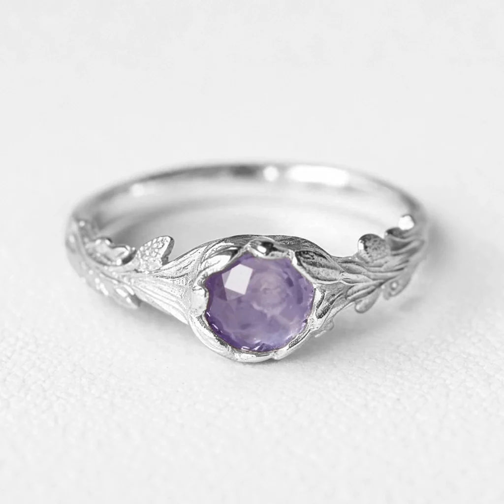 Daphne’s Branch | Round Tanzanite Engagement Ring with Sculptural Vine Band