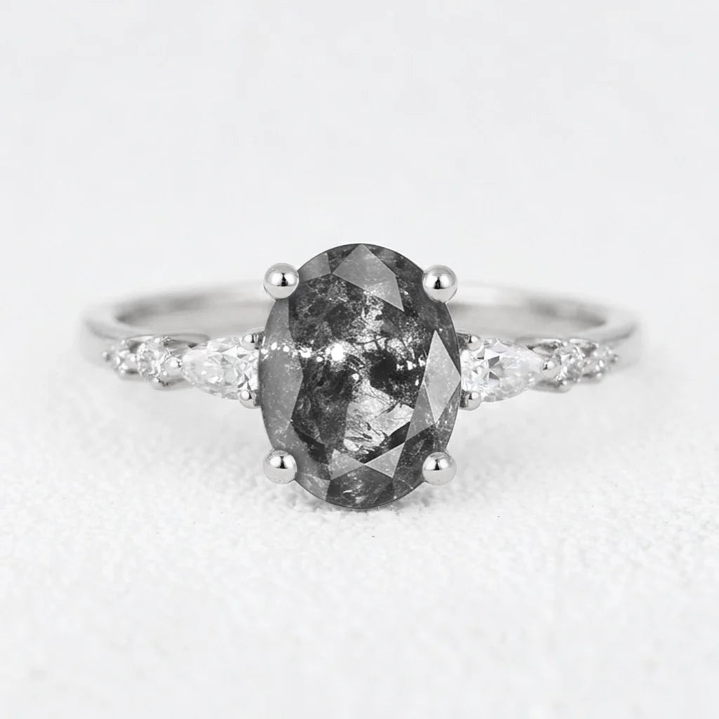 Isadora’s Guard | 1CT Vintage Oval Salt & Pepper Diamond Accented Engagement Ring