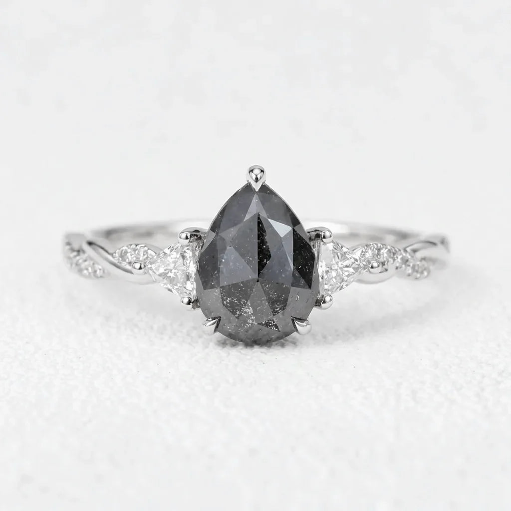 Isadora’s Trilogy | 1.2CT Pear Cut Salt & Pepper Diamond Engagement Ring