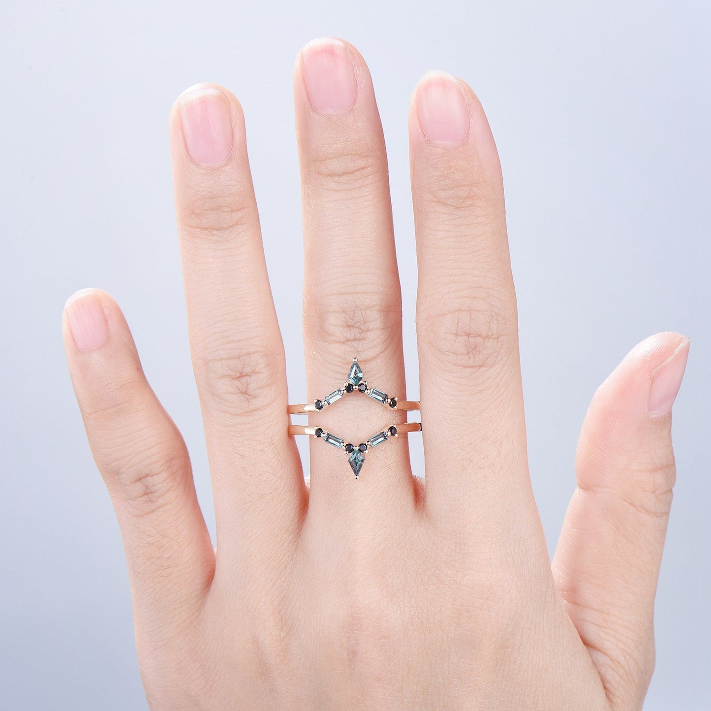Alexandrite enhancer wedding band,solid 14k white gold double curved enhancer matching band, Floral personalized Women anniversary gift ring