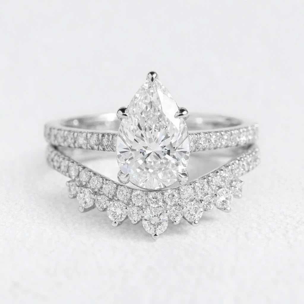 Grace’s Diadem | Vintage Pear Cut Lab Diamond Bridal Set 2pcs