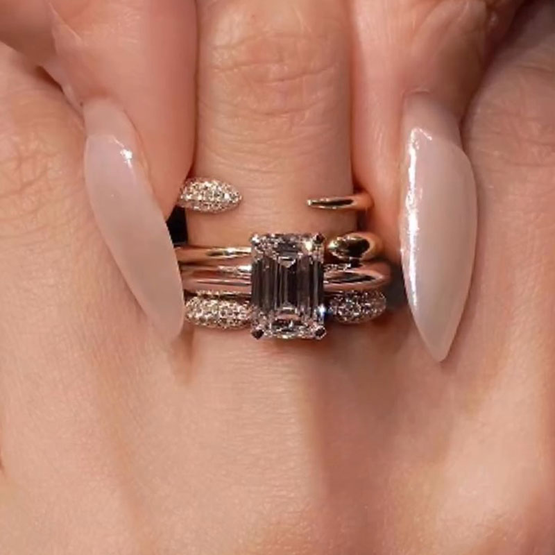 4PCS Emerald Cut Sterling Silver Bridal Set