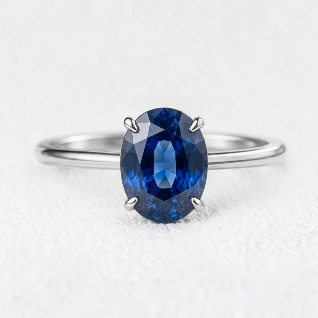 Elara‘s Glacier | 2CT Oval Blue Sapphire Solitaire Engagement Ring