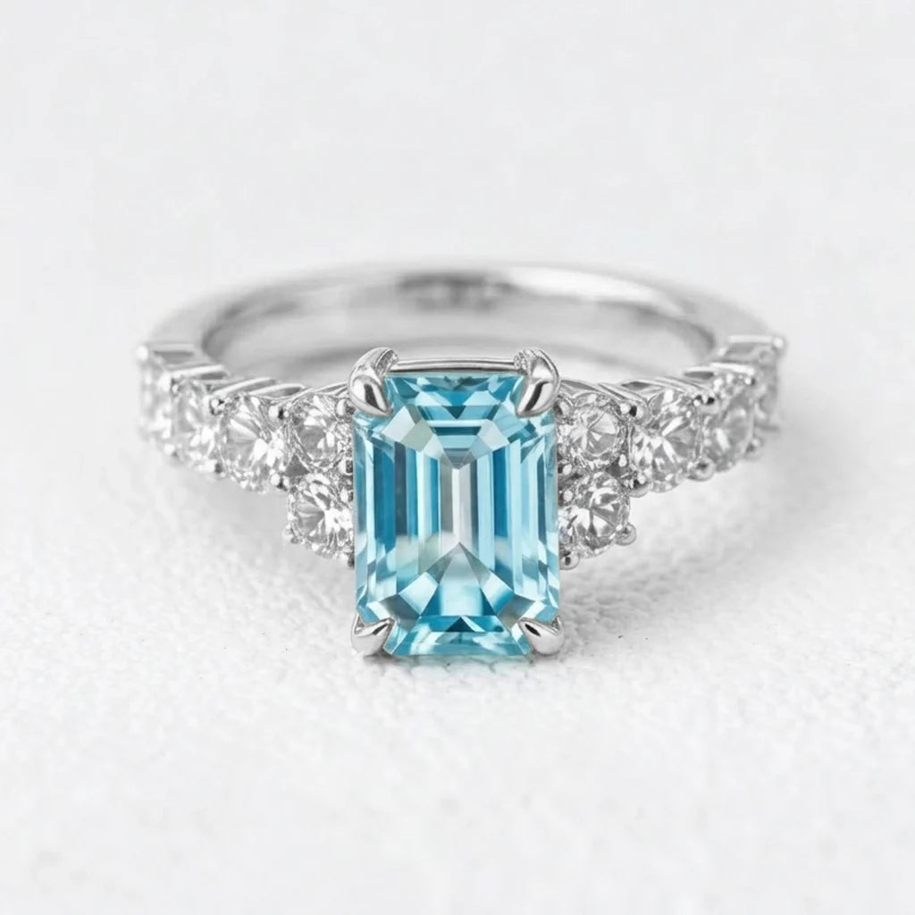Eleanor’s Radiance | 2CT Emerald Cut Blue Sapphire Ring
