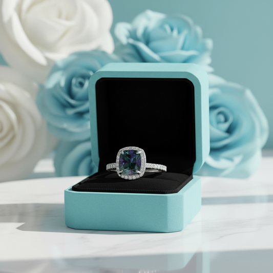 3.50 ct Cushion Cut Alexandrite Halo Engagement Ring