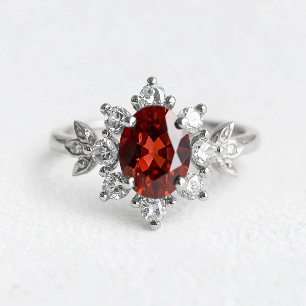 Valentina’s Flame | 1CT Vintage Oval Ruby Halo Engagement Ring