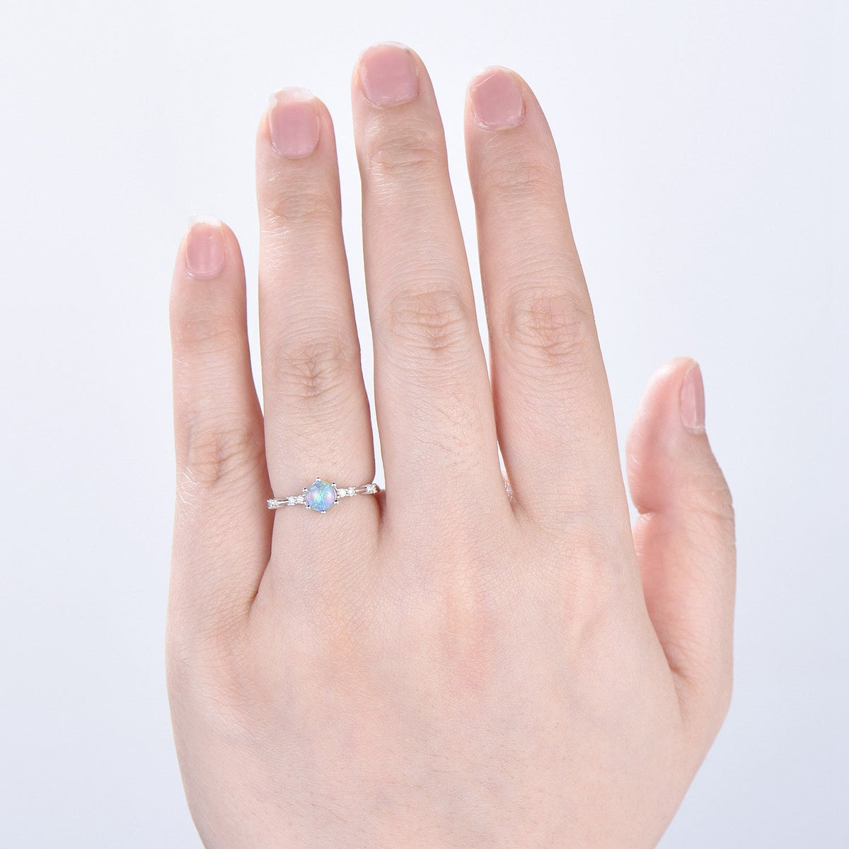 Dainty Natural Fire Opal Ring Natural Inspired White Opal Diamond Engagement Ring White Gold Minimalist Bridal Anniversary Ring for Women