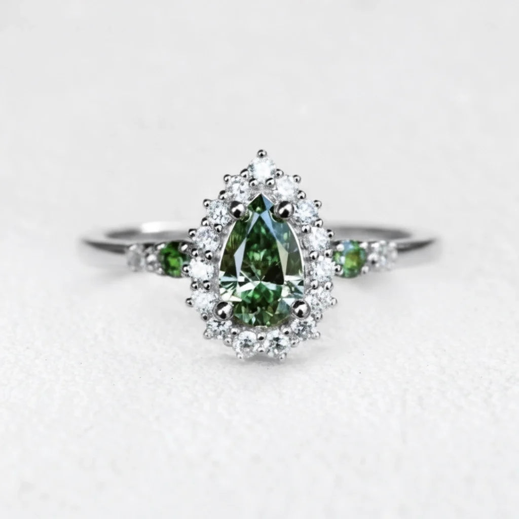 Stella's Mint | Classic Pear Cut Green Diamond Engagement Ring