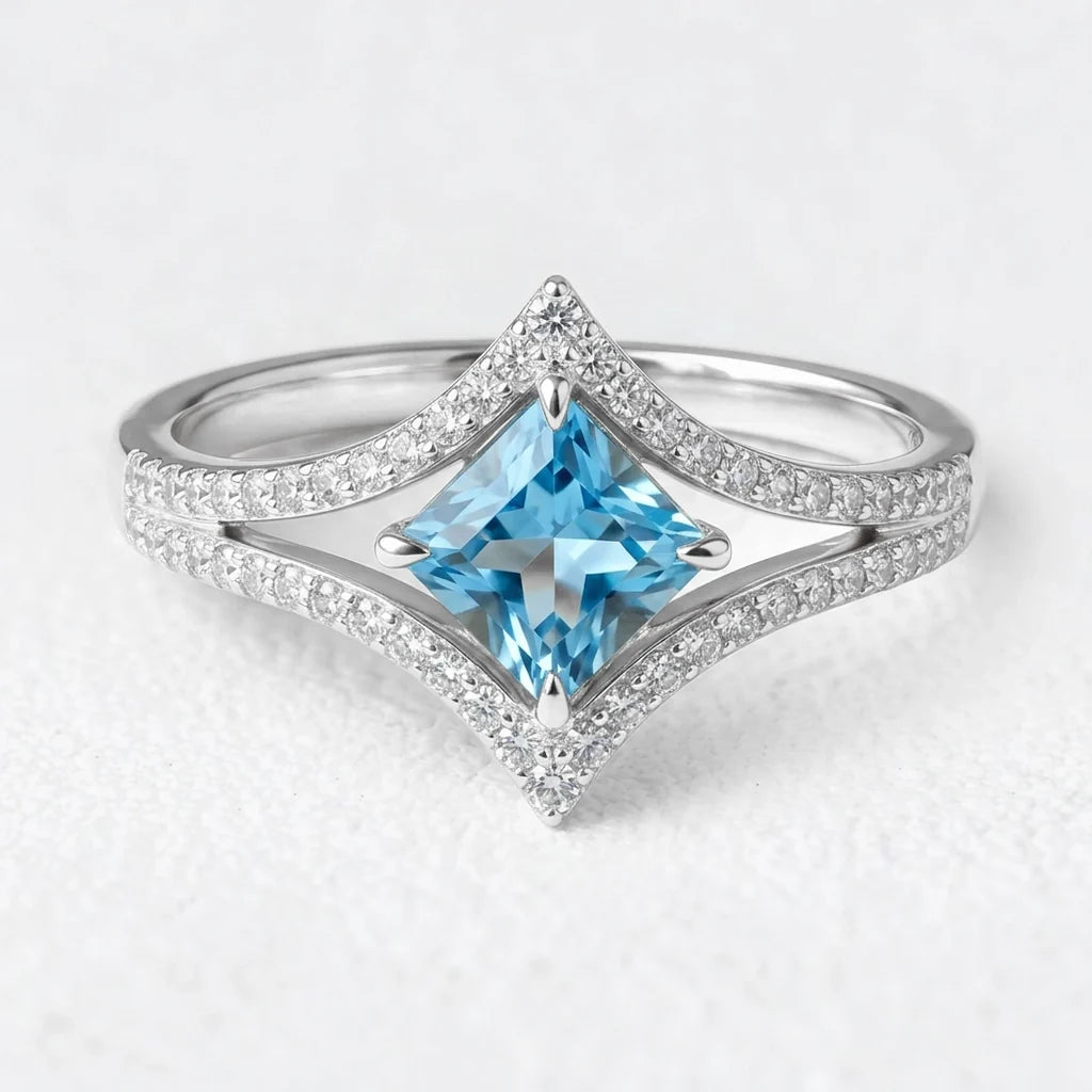 Celia’s Tide | 2CT Princess Aquamarine Halo Engagement Ring