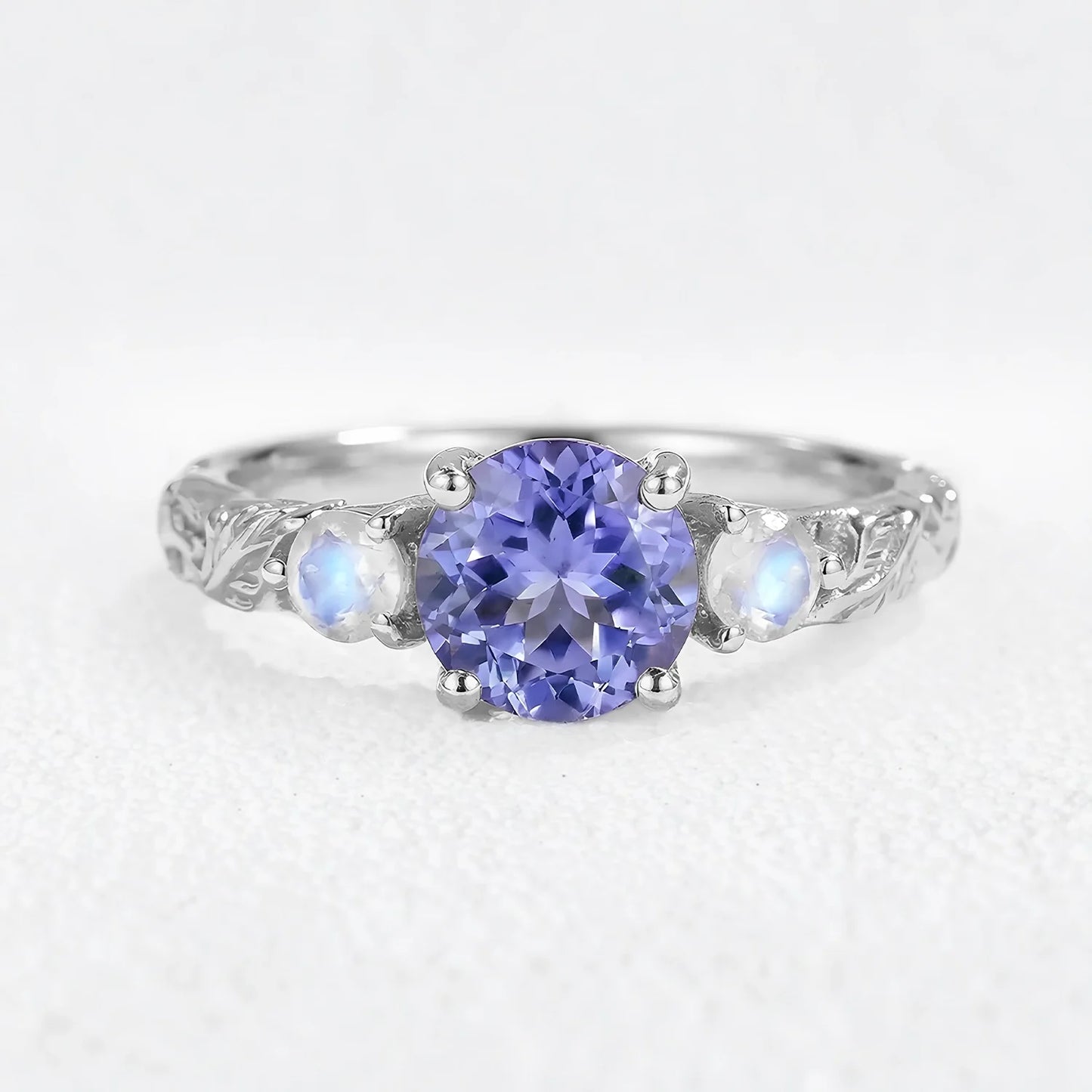 Selene’s Deep | Round Tanzanite & Moonstone Cluster Ring