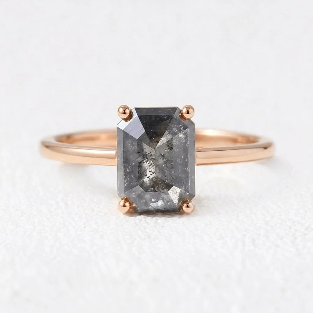 Isadora’s Step | 2CT Emerald Cut Salt & Pepper Diamond Solitaire Engagement Ring