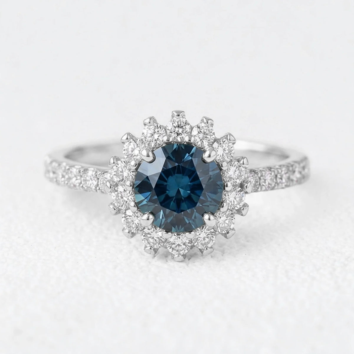 Stella’s Twilight | Blue Sapphire Halo Engagement Ring