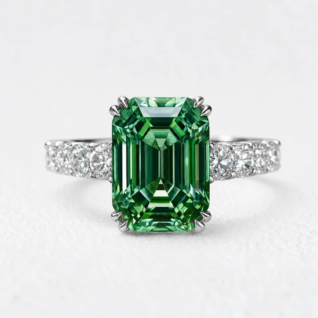 Elara’s Greenwood | 3CT Green Emerald Solitaire Engagement Ring