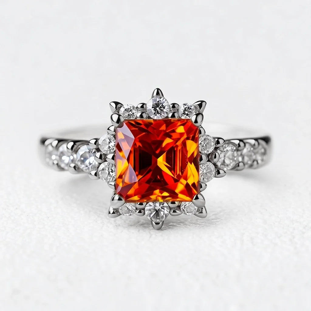 Aurora‘s Sundown | Princess Cut Orange Sapphire Engagement Ring