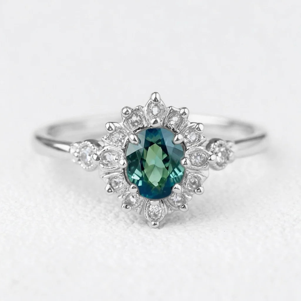 Aurelia’s Vow | Oval Blue Sapphire Halo Engagement Ring