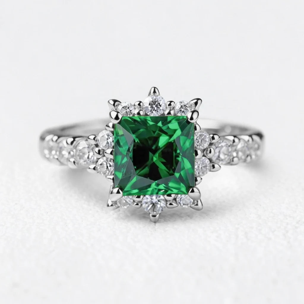 Aurora‘s Arbor | Princess Cut Green Sapphire Engagement Ring