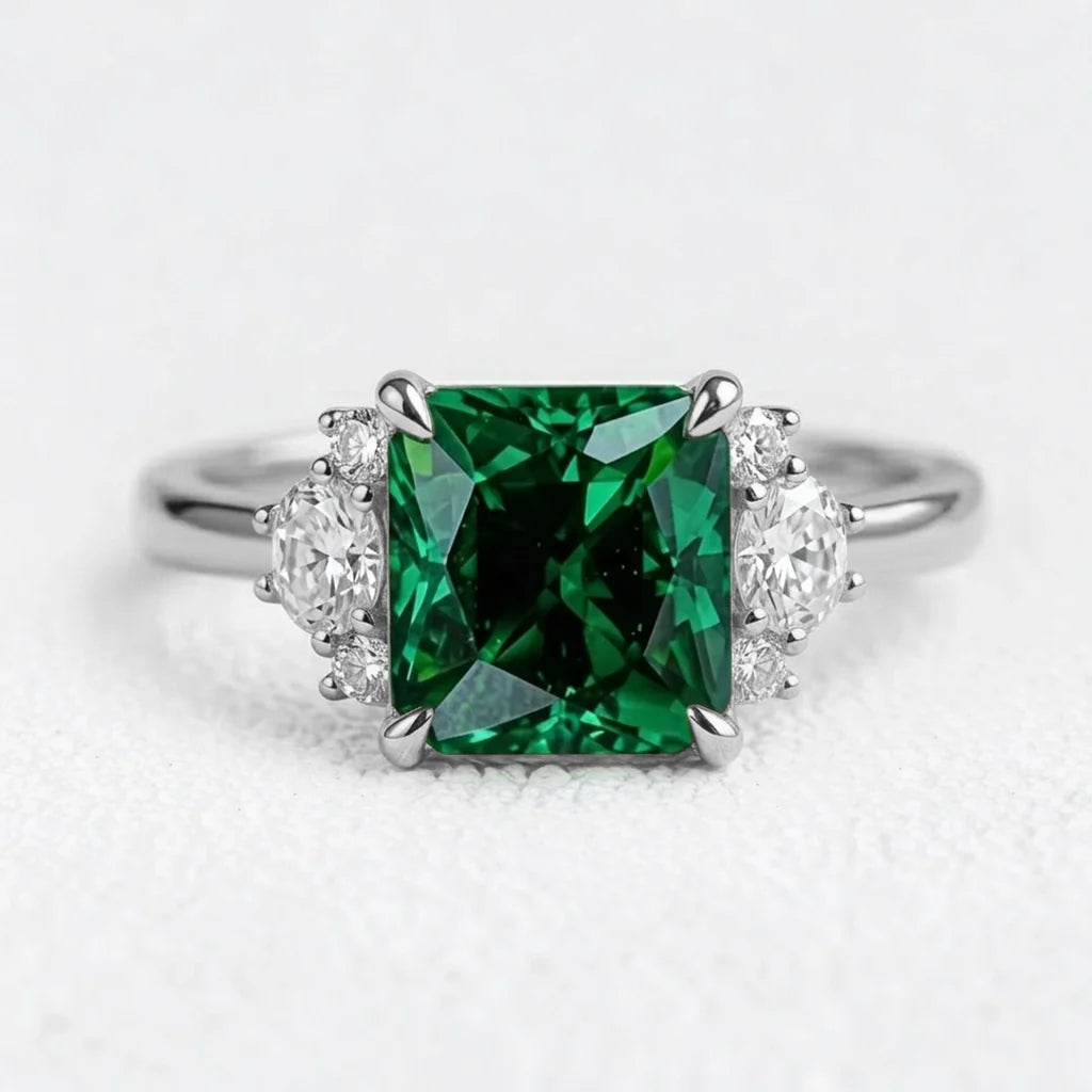 Celia’s Gleam | Princess Cut Green Sapphire Engagement Ring
