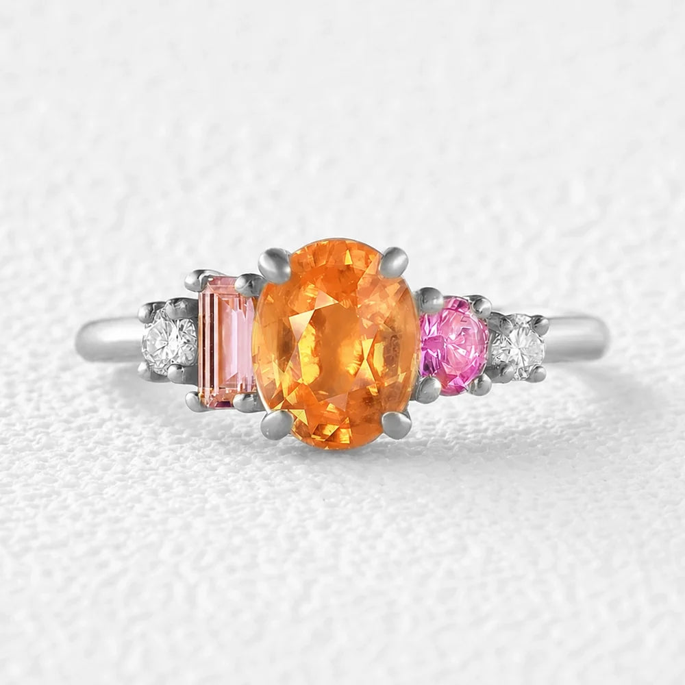 Flora’s Bouquet | Multistone Birthstone Ring – Garnet, Sapphire, Tourmaline & Moissanite