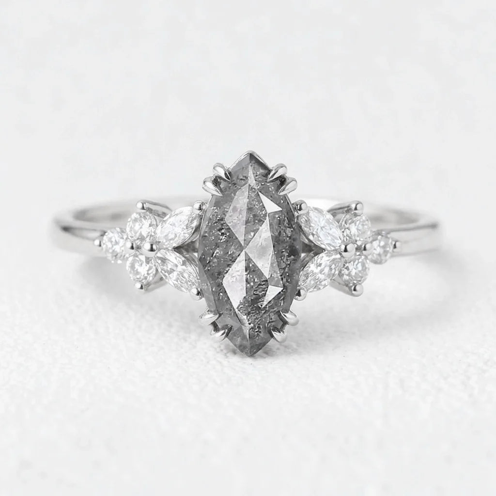 Isadora’s Blossom | 1CT Marquise Salt & Pepper Diamond Engagement Ring