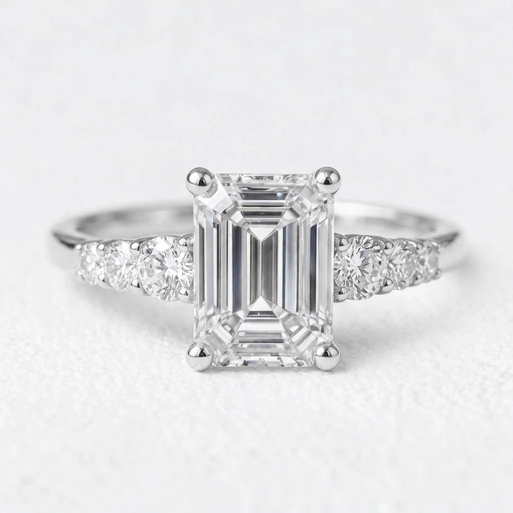 Lyra’s Prism | 3CT Emerald Cut Diamond Engagement Ring