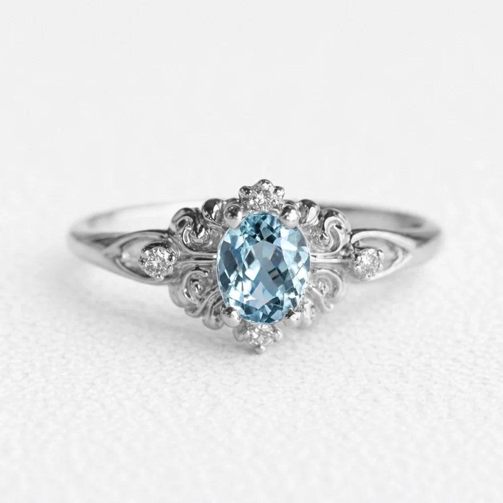 Marina’s Keepsake | Oval Cut Aquamarine Vintage Engagement Ring