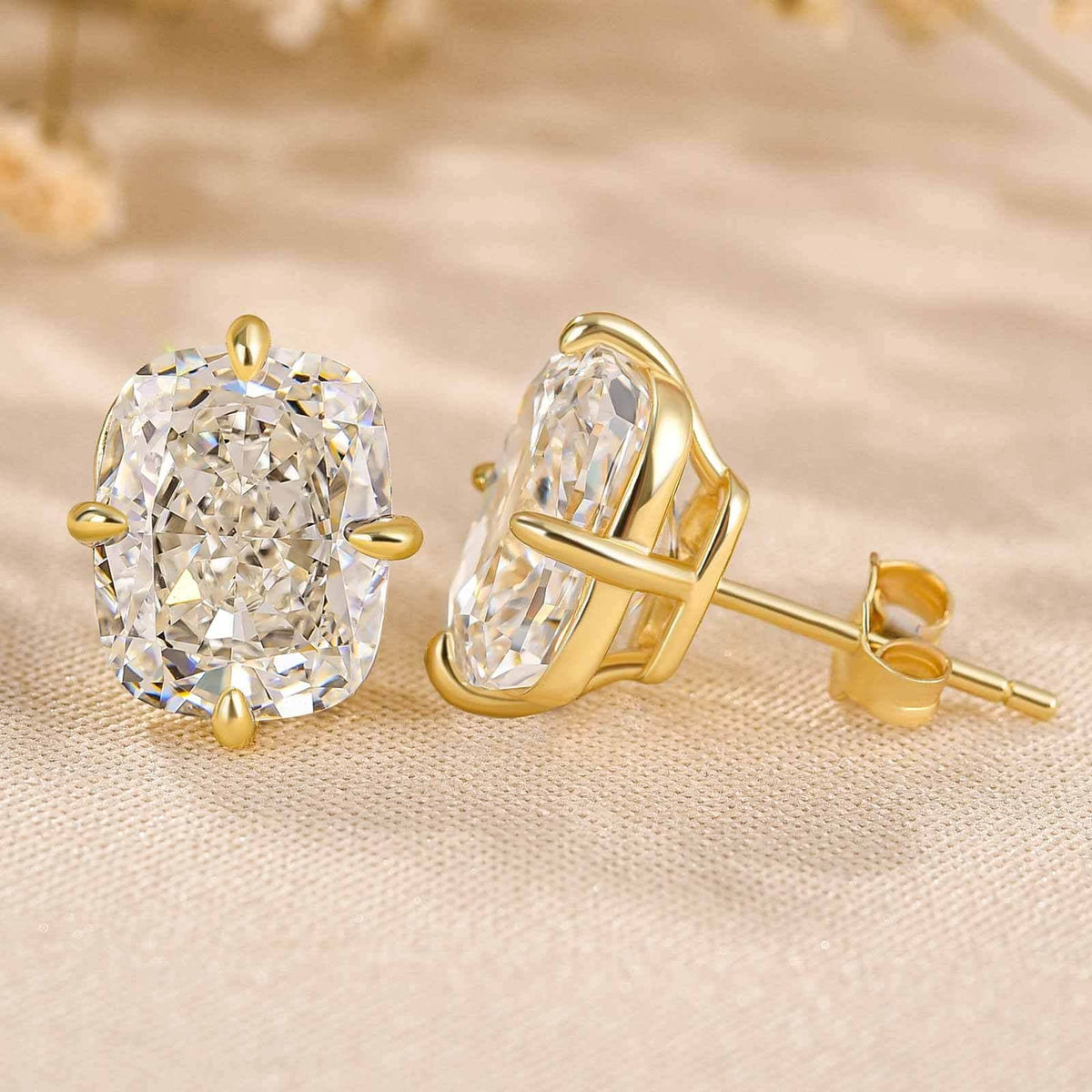 Luxurious Cushion Cut Women's Stud Earrings In Sterling Silver