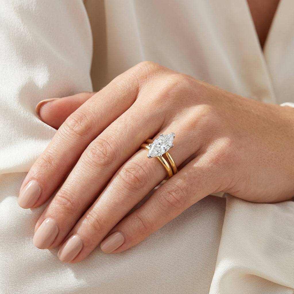 4 Carat Marquise Lab Grown Diamond Engagement Ring | 14K Two-Tone Gold