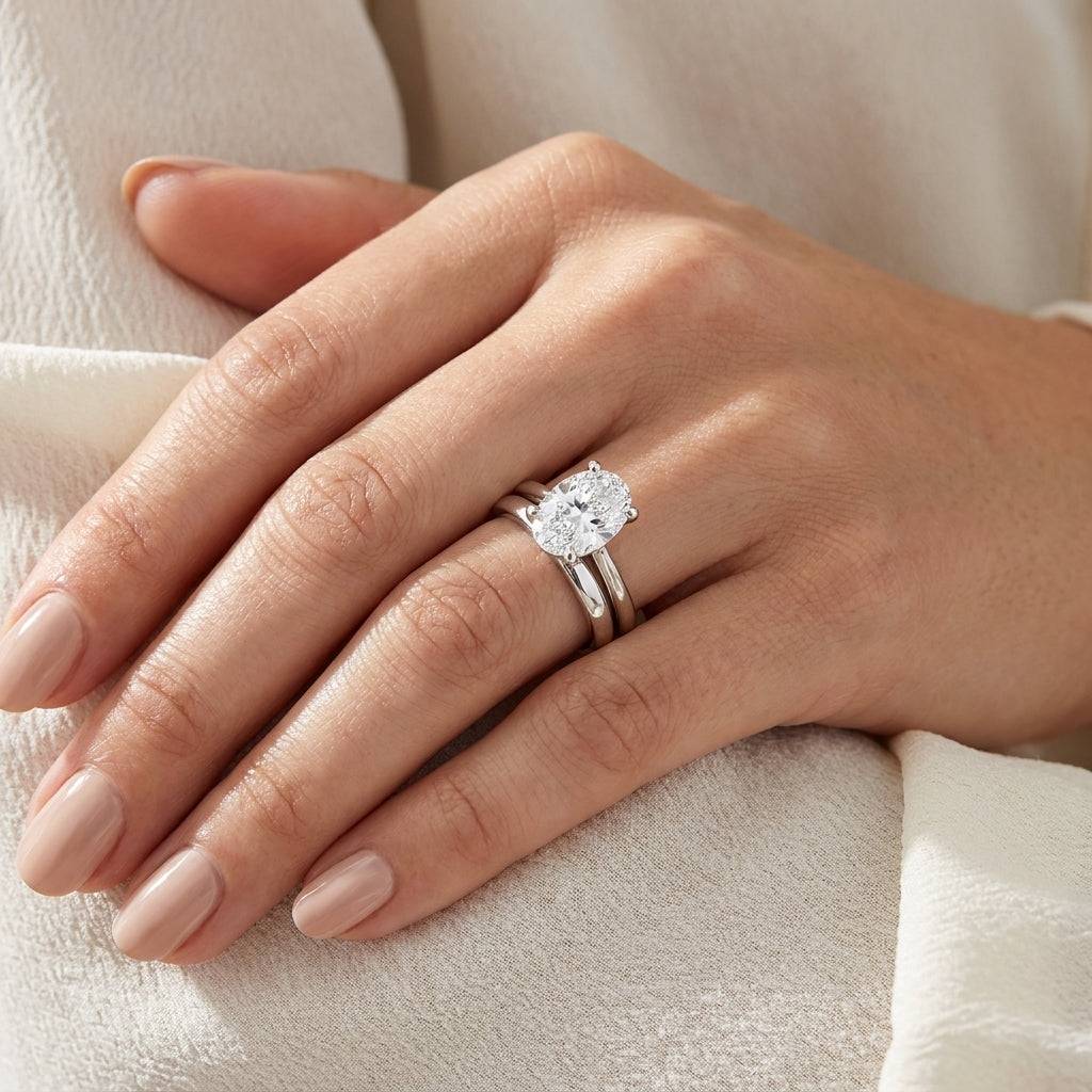 4 Carat Oval Lab Grown Diamond Engagement Ring | 14K White Gold