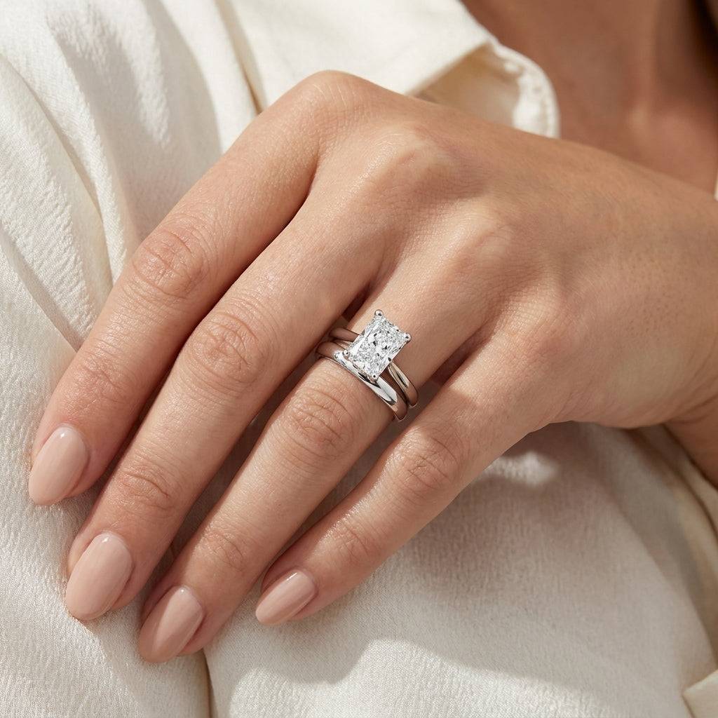 4 Carat Radiant Lab Grown Diamond Engagement Ring | 14K White Gold