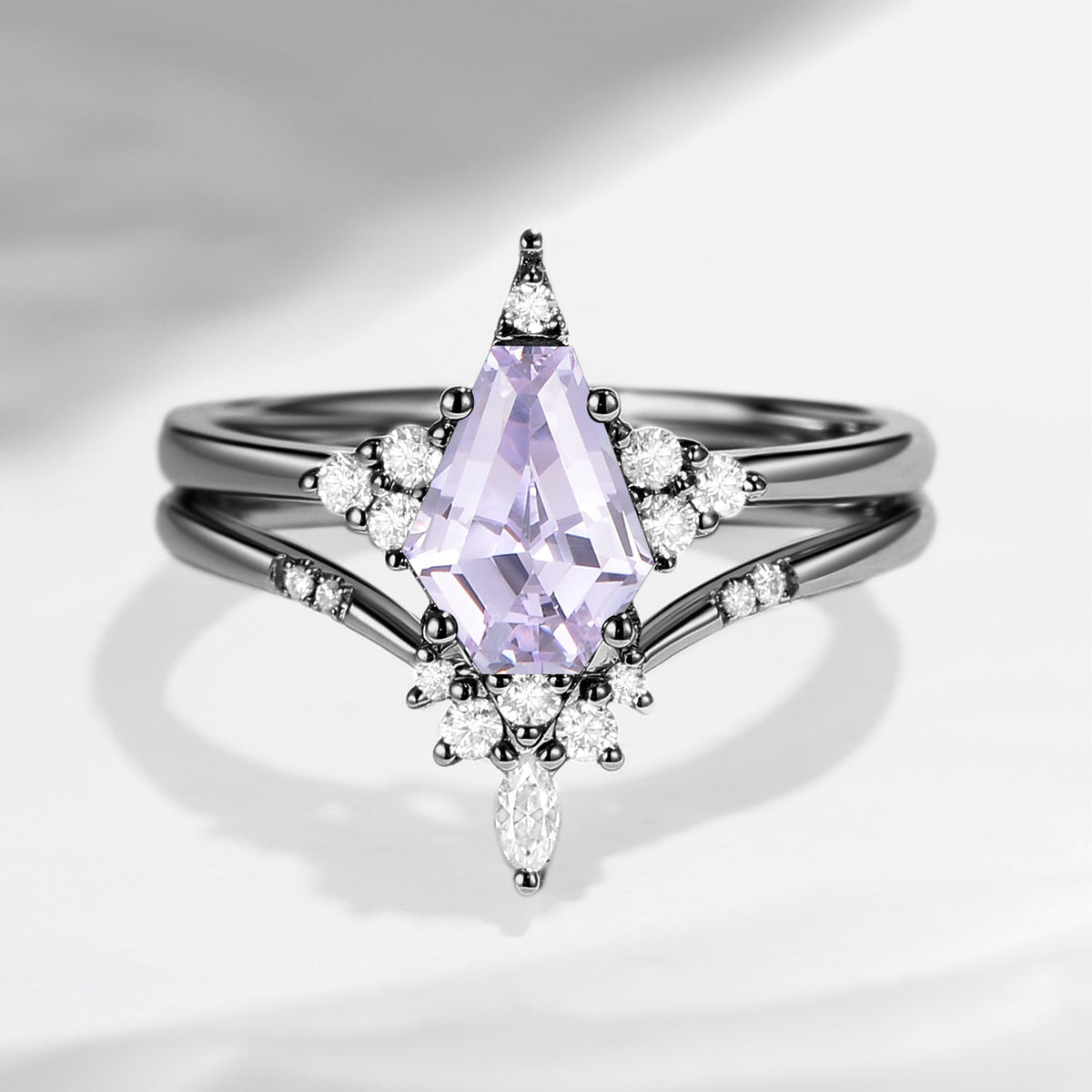Unique Coffin Lab Lavender Sapphire Engagement Star Ring Set 2pcs - Coffin Kite