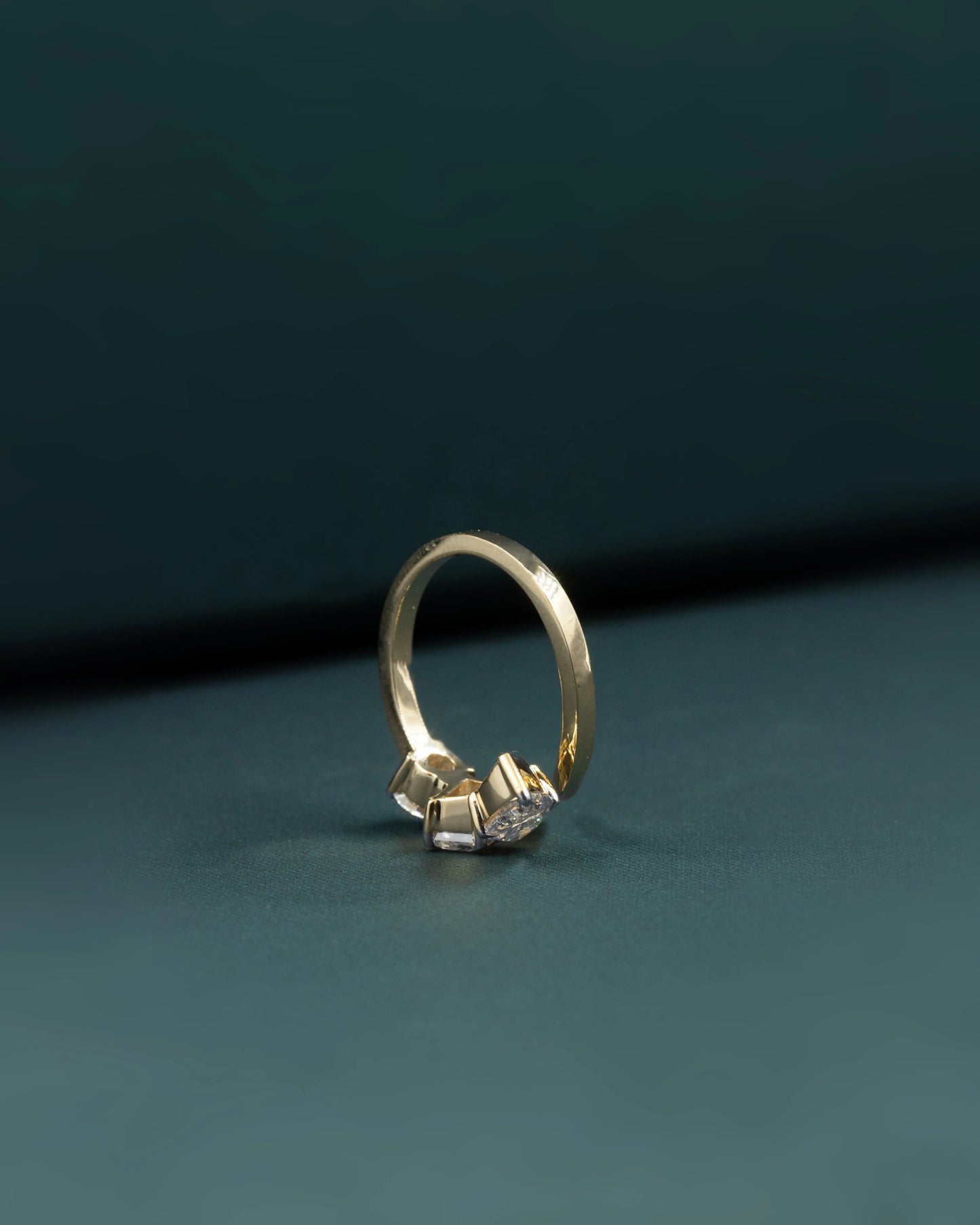 2.47 CTW Emerald & Pear Cut CVD Lab-Grown Diamond Three-Stone Bypass Ring