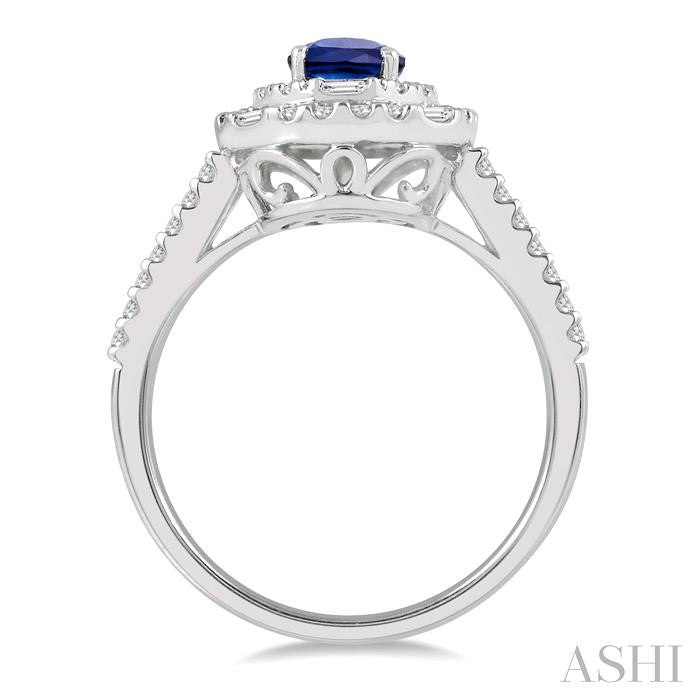 Oval Shape Gemstone & Baguette Halo Diamond Ring